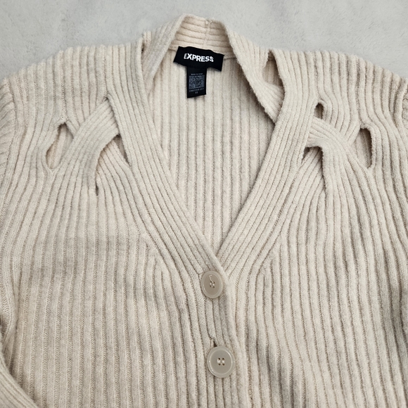 Express Women's Cream Ribbed Button-Up Cardigan - Picture 5 of 13
